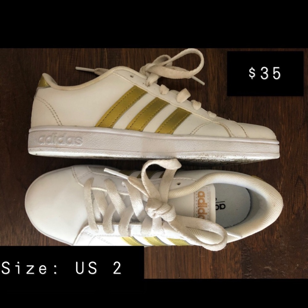 Girls Gold and White Adidas